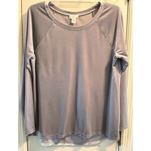 LOFT Outlet Lounge‎ Womens Gray Velour Long Sleeve Raglan Hi-Lo Top Size S